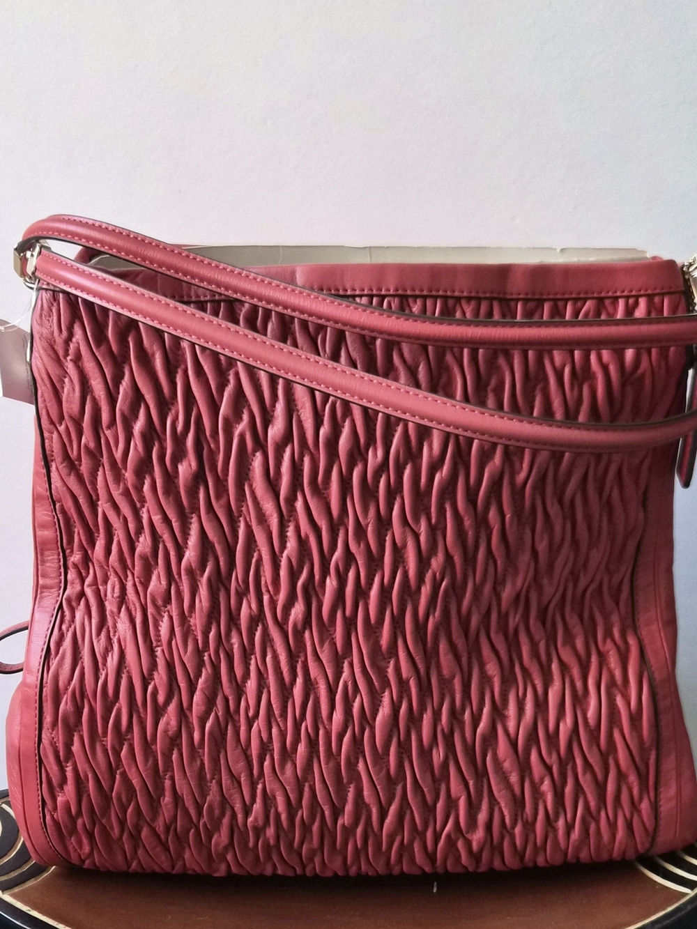 Textured Pink Shoulder Bag with Double Strap